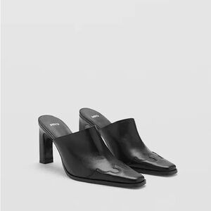 Mango Women's Black Leather Western Mules